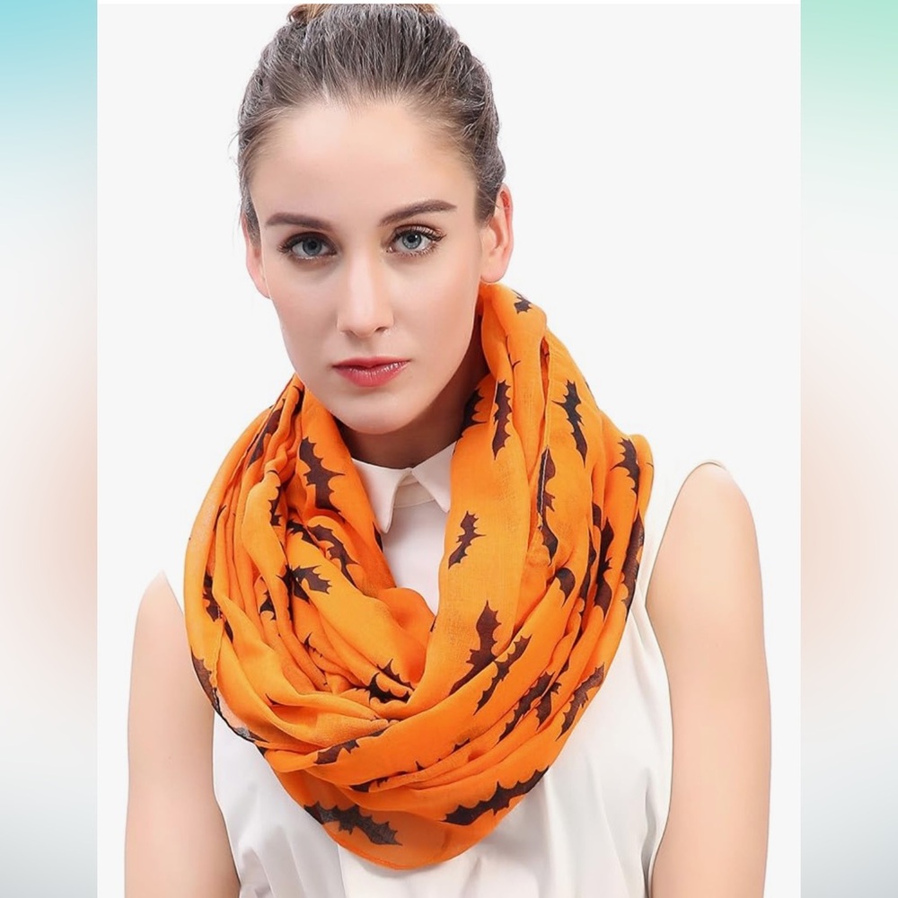 🦇 Halloween Bat Print Women's Infinity Loop Scarf NEW